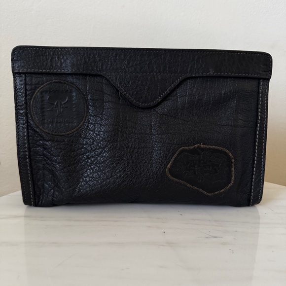Vintage Carlos Falchi Buffalo Clutch Bag, Black Leather - Picture 1 of 13